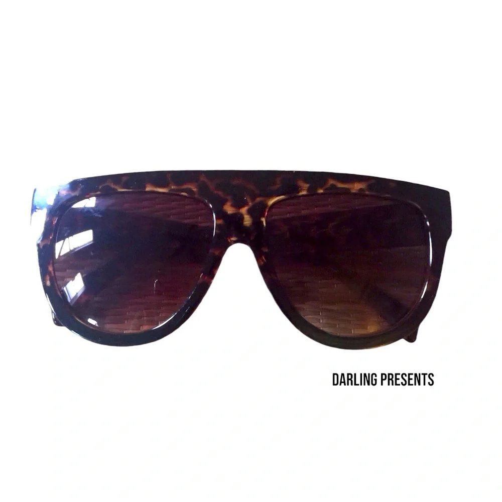 Tortoise Shell Flat Top Sunglasses Women Color Black & Brown